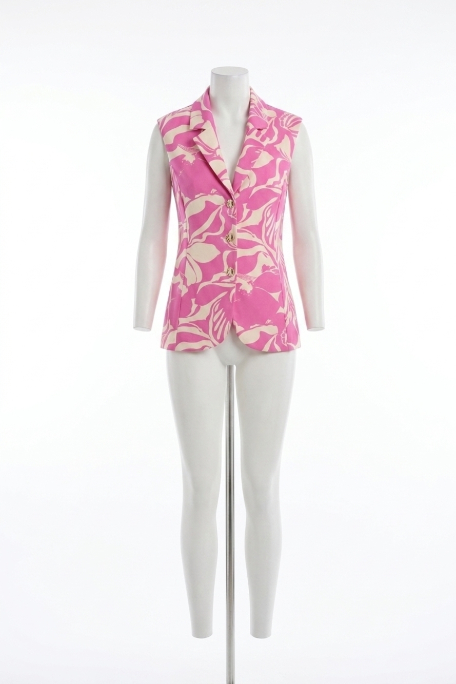 NEW JOSEPH RIBKOFF floral print sleeveless vest in beige/pink
